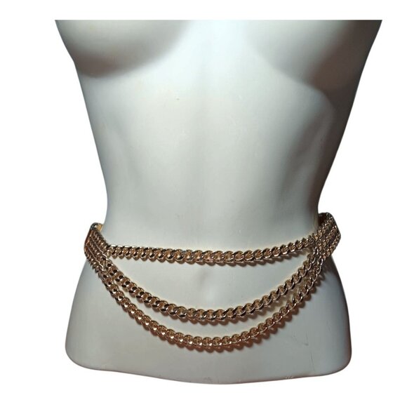 Stretch Belt Triple Gold Tone Curb Chain Waist Jewelry Heavy Club Style for 28\